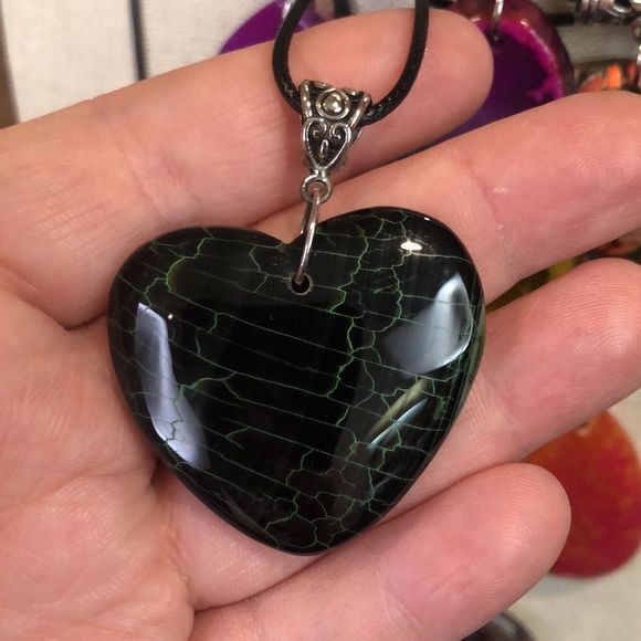 Gemstone & Fossil Pendant on Waxed Necklace w/Ornate Bail Lobster Claw Clasp - Picture 9 of 16